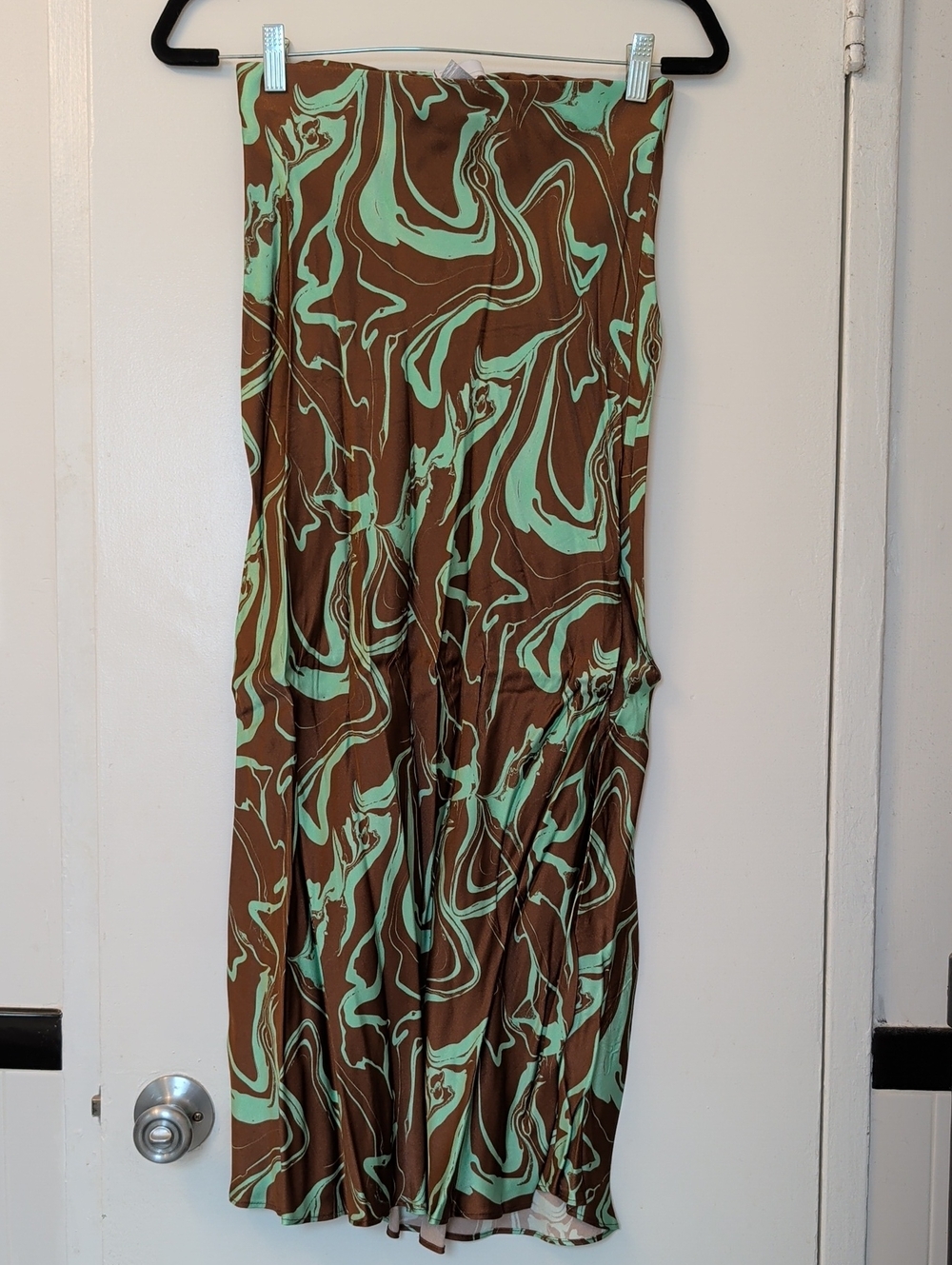 ASOS Chocolate Brown Mint Green Marbled Long Maxi Skirt Size 4